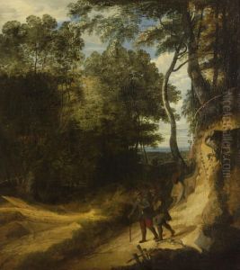Baumlandschaft Mit Zwei Wanderern.
