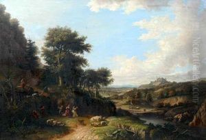 Athois Figures And Animals With A Hilltown In The Distance