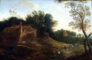 Travellers On A Path Near A Farm And A Church by Jacques D Arthois