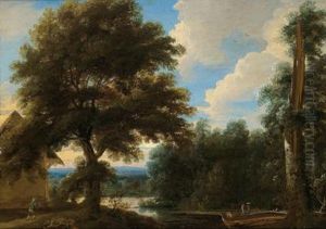 Paesaggio Boschivo Con Uno Stagno E Figure by Jacques D Arthois