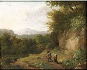 Travellers On A Path In A Wooded Landscape thumbnail