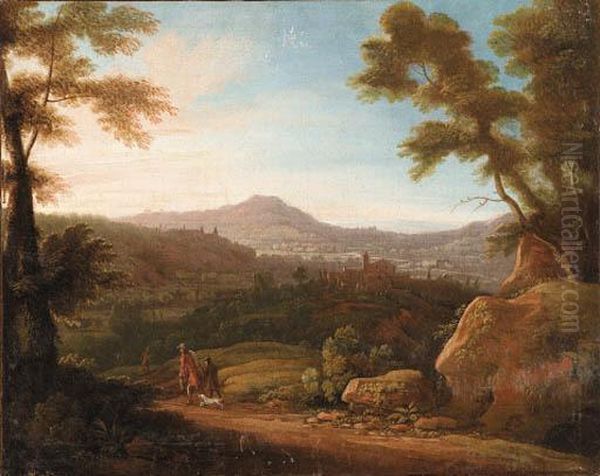Italianate Landscapes With Hunters At Sunrise And Sunset - view 1