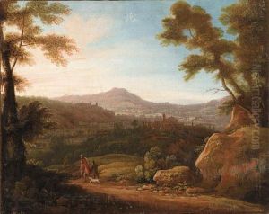 Italianate Landscapes With Hunters At Sunrise And Sunset