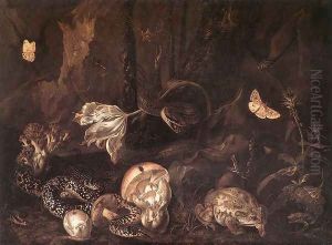 Still-Life with Insects and Amphibians 1662 by Otto Marseus van Schrieck