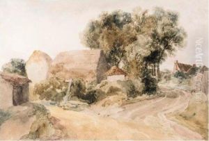 Farm Buildings By A Fork In A Country Lane by Peter de Wint
