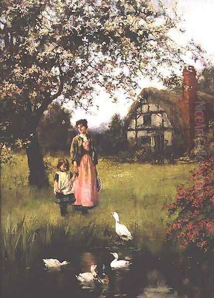 Mother and Child Watching the Ducks - view 1