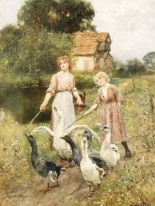 Girls Herding Geese by Henry John Yeend King