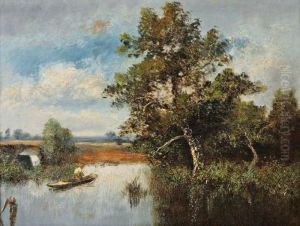 La Barque Sur L'etang by Jules Dupre