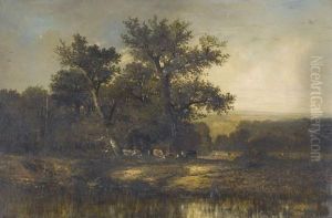 Baumbestandene Weidelandschaft Mit Kuhen by Jules Dupre