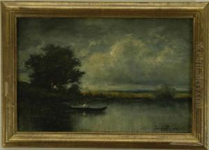 Dupre: Landscape With Figure In Boat by Jules Dupre