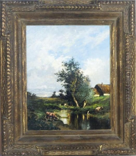 Cows Resting By The Bank - view 1