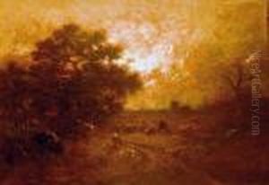 Troupeau Dans La Plaine Au Crepuscule by Jules Dupre