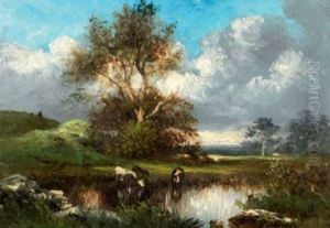 Vaches A La Mare by Jules Dupre