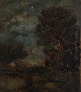 Flusslandschaft. by Jules Dupre
