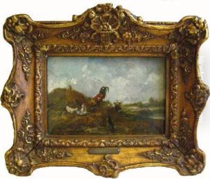 Huhner Und Hahn Auf Dem Misthaufen, Links Signiert Dupre by Jules Dupre