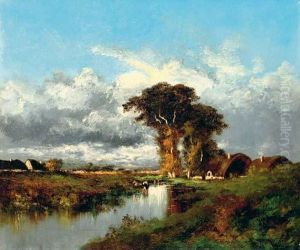 River Landscape With Cottages by Jules Dupre