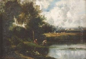 Sommerliche Landschaft Mit Teich.
