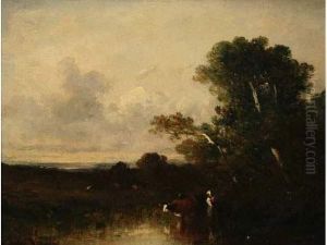 Gardeuse De Vaches Au Bord De La Mare. by Jules Dupre