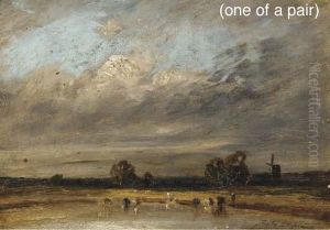 Les Troupeaux S'abbrevant Pres Des Moulins by Jules Dupre