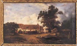Cour De Femme Huile Sur Toile, Signee En Bas A Droite Et Datee "1842" Cour De Femme Huile Sur Toile, Signee En Bas A Droite Et Datee "1842"