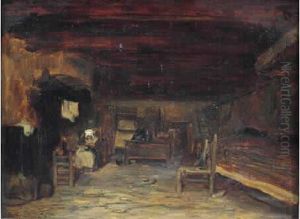 Interieur De Ferme Dans Le Berry by Jules Dupre