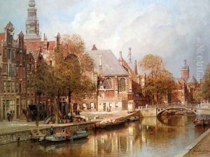The Oude Kerk and St. Nicolaaskerk, Amsterdam by Johannes Christiaan Karel Klinkenberg