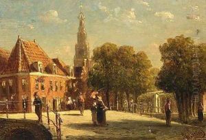 Figures on a Bridge in Alkmaar by Pieter Gerard Vertin