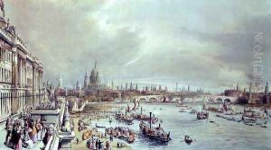 Somerset House, St. Pauls and Blackfriars Bridge from Waterloo Bridge by William Parrott