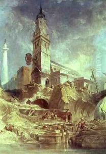 Demolishing Old London Bridge with St Magnus the Martyr behind