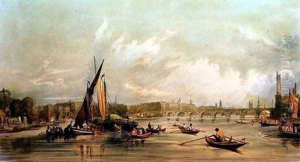 Waterloo Bridge from the West with a Boat Race - view 1