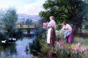 Girls Collecting Flowers
