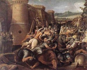 St Clare with the Scene of the Siege of Assisi