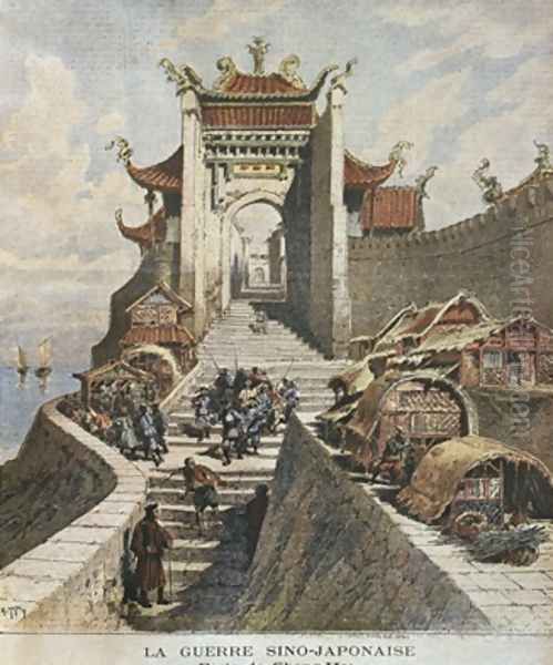 Sino-Japanese War Shanghai gate illustration from 'Le Petit Journal Supplement illustre 6th January 1895 - view 1