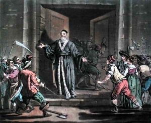 Mathieu Mole 1584-1656 harangued by the people, engraved by Jean Baptiste Morret fl.1790-1820, 1792 by Jacques Francois Joseph Swebach