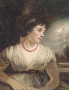 Portrait Of A Girl, Half-length, In A White Dress, A Moonlitlandscape Beyond