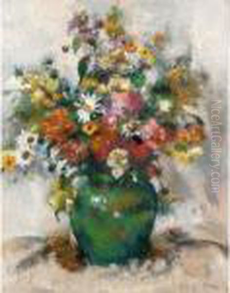 Fleurs Dans Un Vase Vert - view 1