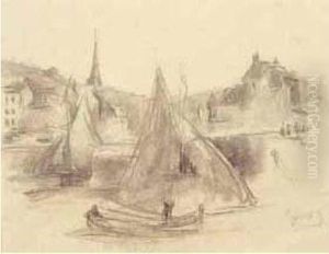 Honfleur, Voiliers Au Port. by Paul-Elie Gernez