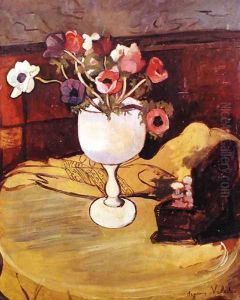 Vase of Flowers, Anemones in a White Glass by Suzanne Valadon