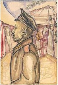 Soldier In Profile With Horse by Boris Dmitrievich Grigoriev