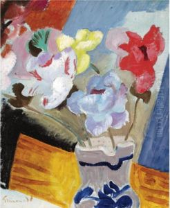 Anemoner In Delft Vase (anemones In A Delft Vase) by Isaac Grunewald