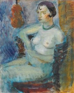 Seated Nude Female Figure With Hanging Violin by Isaac Grunewald