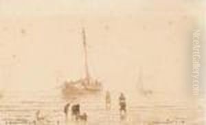 Un Paysage Maritime Avec Des Pecheurs Sur La Greve by Theodore Gudin