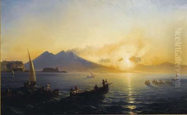 Baie De Naples Avec Le Vesuve Et Le Castel Dell'ovo Au Lever Du Jour - view 1