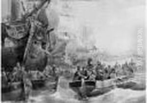 Le Debarquement De Bonaparte A
L'ile De Malte, Deux Scenes Lavis Brun Sur Traits De Crayon Noir by Theodore Gudin