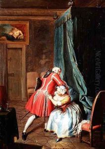 Interior of a Bedchamber with a Couple Cavorting by Cornelis Troost