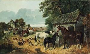 A Busy Farmyard by John Frederick Herring Snr