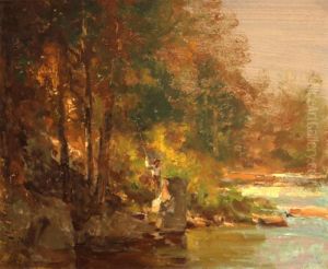 Fisherman By A Stream by Thomas Hill