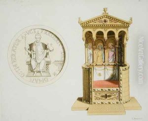 Coin and throne of Frederick Barbarossa c.1123-90 from Le Costume Ancien et Moderne, by Jules Ferrario, published c.1820s-30s