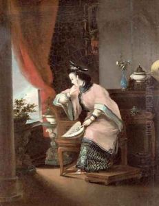 A Chinese girl seated looking out of the window by Lam Qua