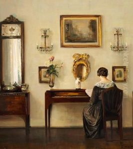 Interior With The Artist's Wife At The Piano by Carl Vilhelm Holsoe